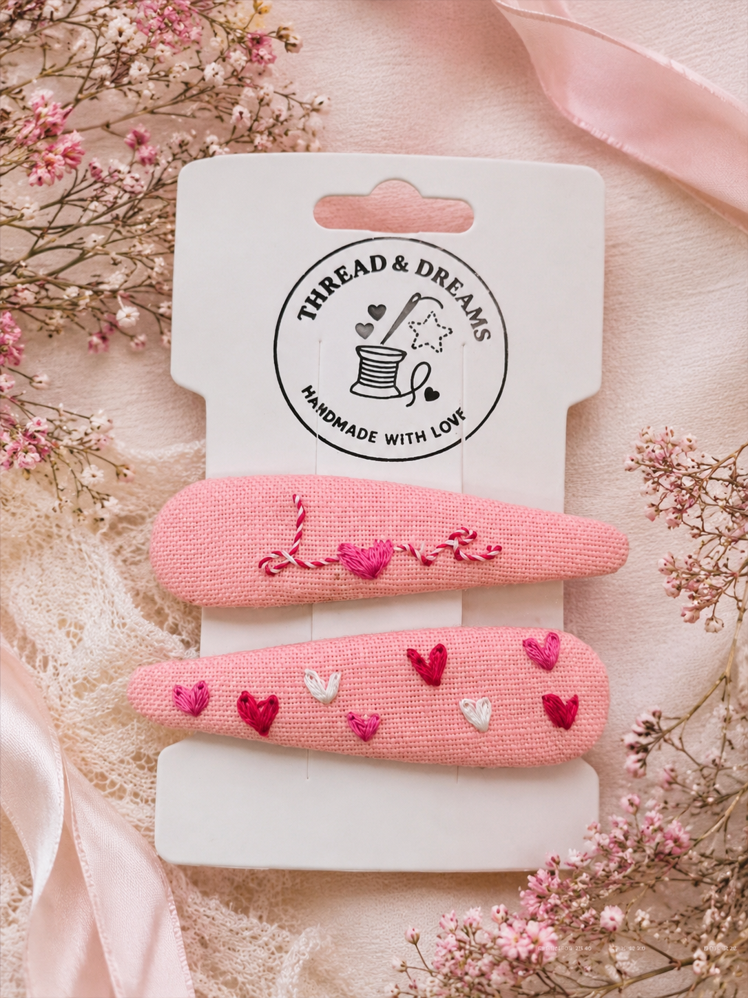 Embroidered Heart Hair Clips