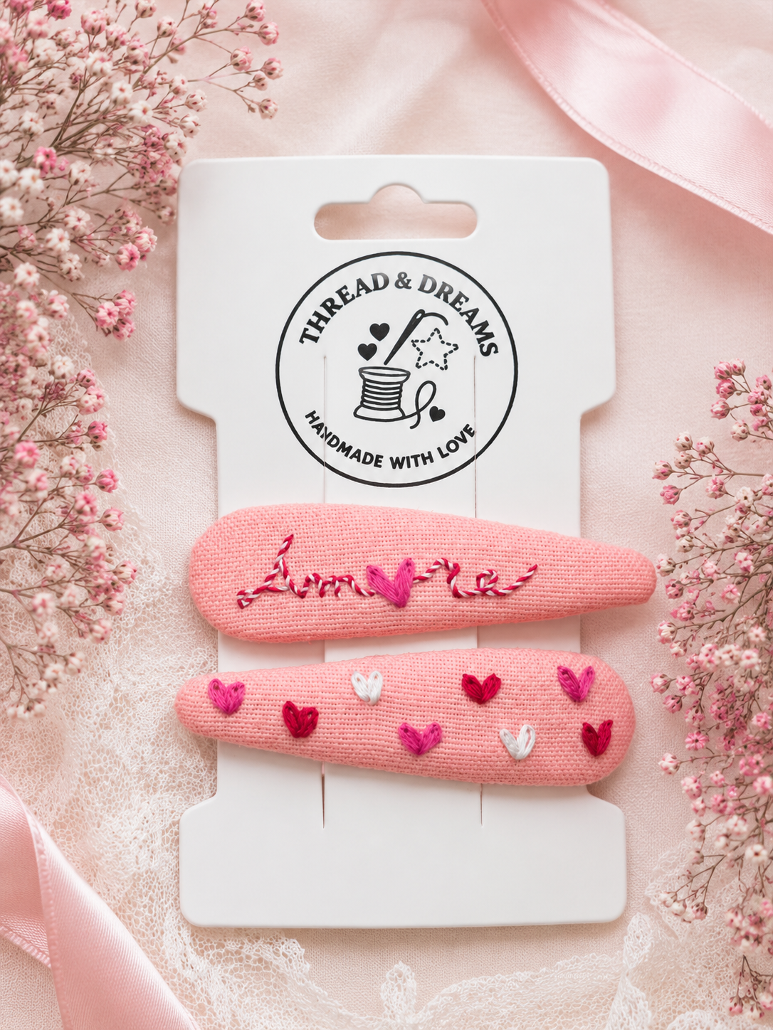 Embroidered Heart Hair Clips