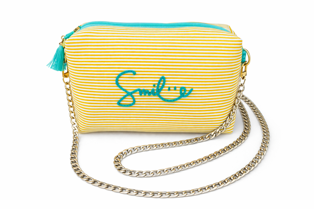 Smile Embroidered Clutch Bag - Yellow