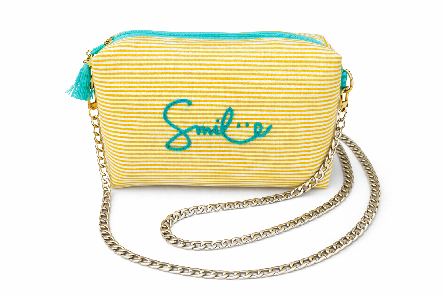 Smile Embroidered Clutch Bag - Yellow